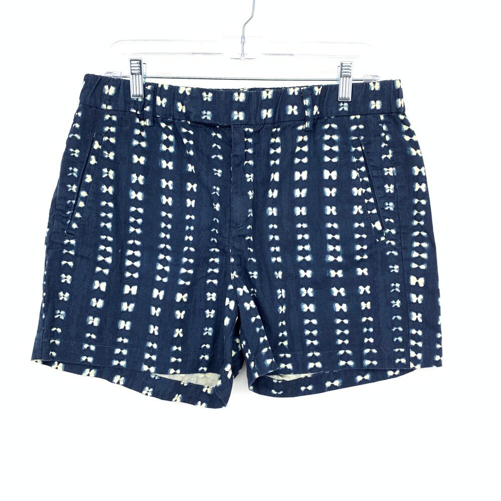 J.Crew Faded Adire Printed Shorts Womens Sz 10 Blue White Geometric Dye Pattern